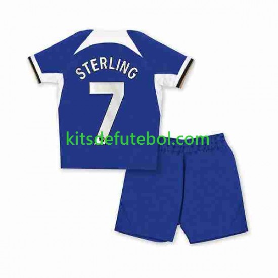 Camisola Chelsea Raheem Sterling 7 Criança Equipamento principal 2023-2024 Mangas Curtas