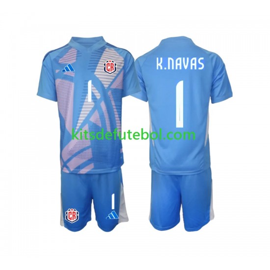 Camisola de Guarda-redes Seleção da Costarriquenha Azul Keylor Navas 1 Criança Equipamento principal 2024 Mangas Curtas