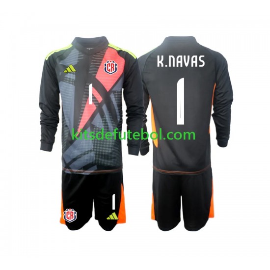 Camisola de Guarda-redes Seleção da Costarriquenha Preto Keylor Navas 1 Criança Terceiro equipamento 2024 Mangas Compridas