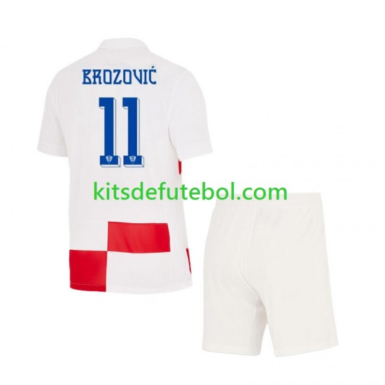 Camisola Seleção da Croata Marcelo Brozovic 11 Criança Equipamento principal Europeu 2024 Mangas Curtas