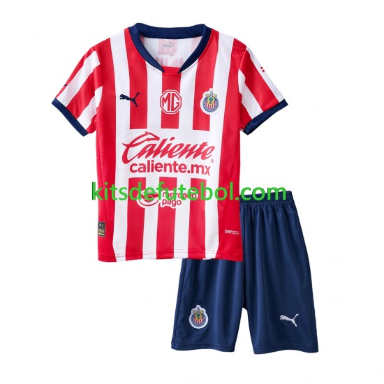 Camisola Deportivo Guadalajara Criança Equipamento principal 2024-2025 Mangas Curtas