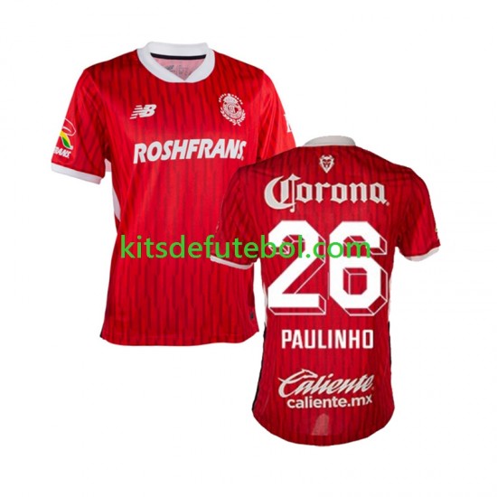Camisola Deportivo Toluca Paulinho 26 Homem Equipamento principal 2024-2025 Mangas Curtas