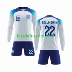 Camisola Seleção da Inglesa Bellingham 22 Criança Equipamento principal Mundial 2022 Mangas Compridas