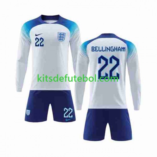 Camisola Seleção da Inglesa Bellingham 22 Criança Equipamento principal Mundial 2022 Mangas Compridas