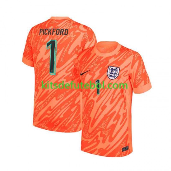 Camisola de Guarda-redes Seleção da Inglesa Laranja Pickford 1 Homem Equipamento principal Europeu 2024 Mangas Curtas