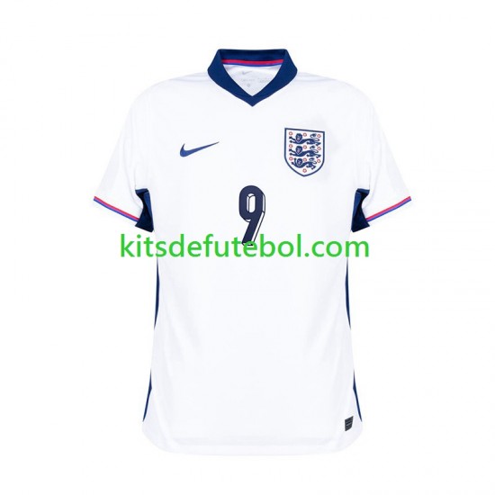 Camisola Seleção da Inglesa Branco Harry Kane 9 Homem Equipamento principal Europeu 2024 Mangas Curtas