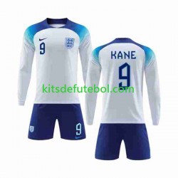 Camisola Seleção da Inglesa Kane 9 Criança Equipamento principal Mundial 2022 Mangas Compridas