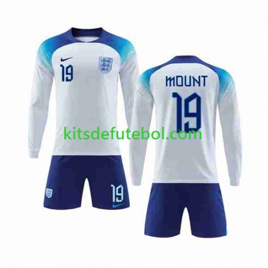 Camisola Seleção da Inglesa Mount 19 Criança Equipamento principal Mundial 2022 Mangas Compridas