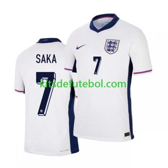 Camisola Seleção da Inglesa Branco Saka 7 Homem Equipamento principal Europeu 2024 Mangas Curtas