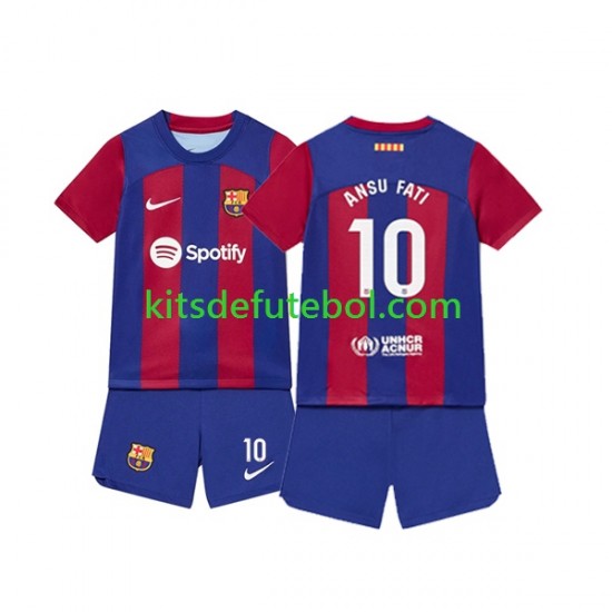 Camisola FC Barcelona Ansu Fati 10 Criança Equipamento principal 2023-2024 Mangas Curtas