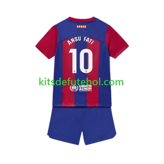 Camisola FC Barcelona Ansu Fati 10 Criança Equipamento principal 2023-2024 Mangas Curtas