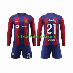 Camisola FC Barcelona Frenkie de Jong 21 Criança Equipamento principal 2023-2024 Mangas Compridas