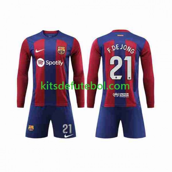 Camisola FC Barcelona Frenkie de Jong 21 Criança Equipamento principal 2023-2024 Mangas Compridas