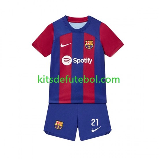 Camisola FC Barcelona Frenkie de Jong 21 Criança Equipamento principal 2023-2024 Mangas Curtas
