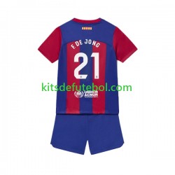 Camisola FC Barcelona Frenkie de Jong 21 Criança Equipamento principal 2023-2024 Mangas Curtas
