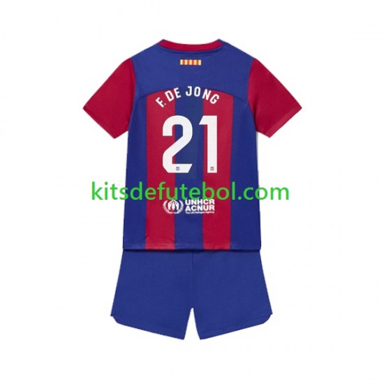 Camisola FC Barcelona Frenkie de Jong 21 Criança Equipamento principal 2023-2024 Mangas Curtas