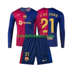 Camisola FC Barcelona Frenkie de Jong 21 Criança Equipamento principal 2024-2025 Mangas Compridas