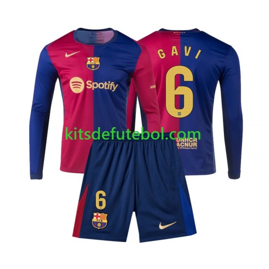 Camisola FC Barcelona Gavi 6 Criança Equipamento principal 2024-2025 Mangas Compridas