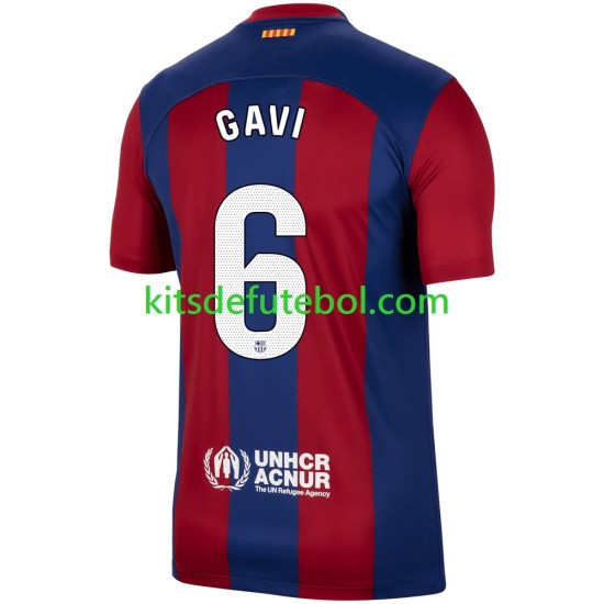 Camisola FC Barcelona Gavi 6 Homem Equipamento principal 2023-2024 Mangas Curtas