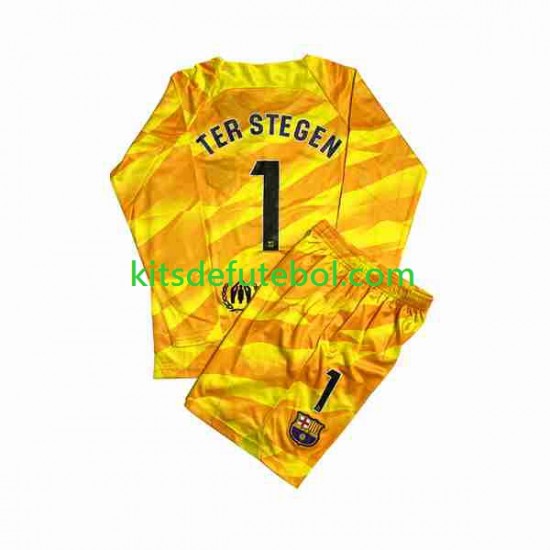 Camisola de Guarda-redes FC Barcelona Ter Stegen 1 Criança Quarto equipamento 2023-2024 Mangas Compridas