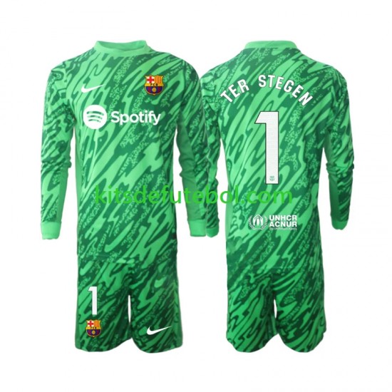 Camisola de Guarda-redes FC Barcelona Verde Ter Stegen 1 Criança Equipamento principal 2024-2025 Mangas Compridas
