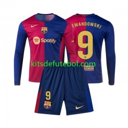 Camisola FC Barcelona Lewandowski 9 Criança Equipamento principal 2024-2025 Mangas Compridas