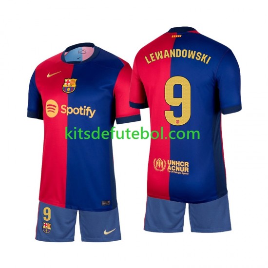 Camisola FC Barcelona Lewandowski 9 Criança Equipamento principal 2024-2025 Mangas Curtas