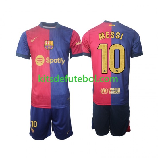 Camisola FC Barcelona Lionel Messi 10 Criança Equipamento principal 2024-2025 Mangas Curtas