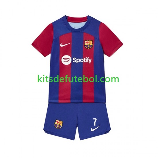 Camisola FC Barcelona Ousmane Dembele 7 Criança Equipamento principal 2023-2024 Mangas Curtas