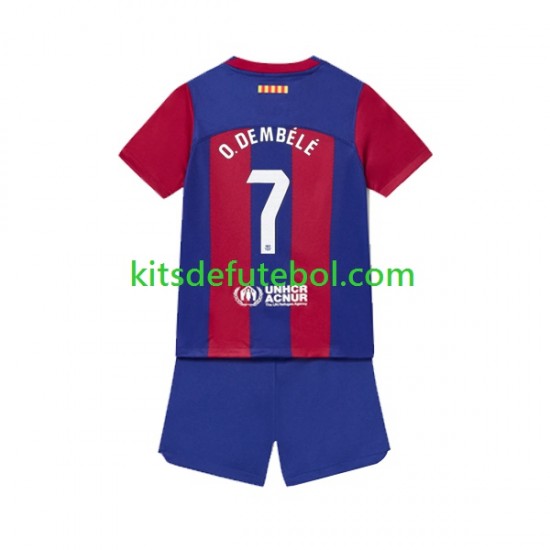 Camisola FC Barcelona Ousmane Dembele 7 Criança Equipamento principal 2023-2024 Mangas Curtas