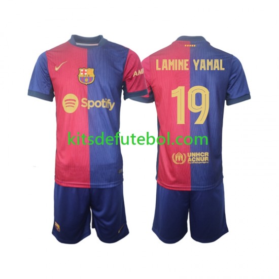 Camisola FC Barcelona UCL Font Lamine Yamal 19 Criança Equipamento principal 2024-2025 Mangas Curtas
