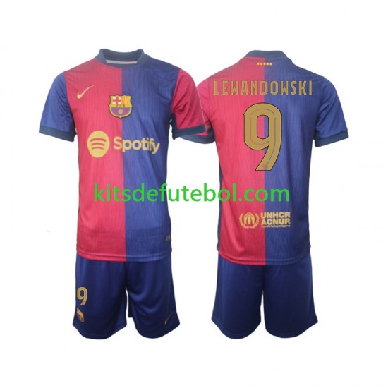 Camisola FC Barcelona UCL Font Robert Lewandowski 9 Criança Equipamento principal 2024-2025 Mangas Curtas