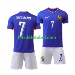 Camisola Seleção da Francesa Azul Antoine Griezmann 7 Criança Equipamento principal Europeu 2024 Mangas Curtas