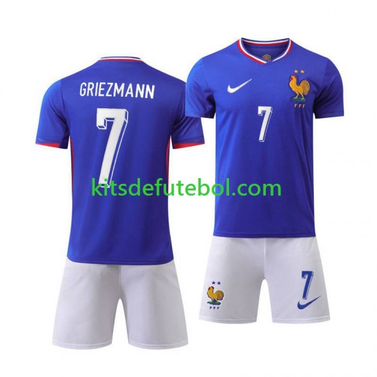 Camisola Seleção da Francesa Azul Antoine Griezmann 7 Criança Equipamento principal Europeu 2024 Mangas Curtas