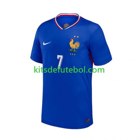 Camisola Seleção da Francesa Azul Antoine Griezmann 7 Homem Equipamento principal Europeu 2024 Mangas Curtas