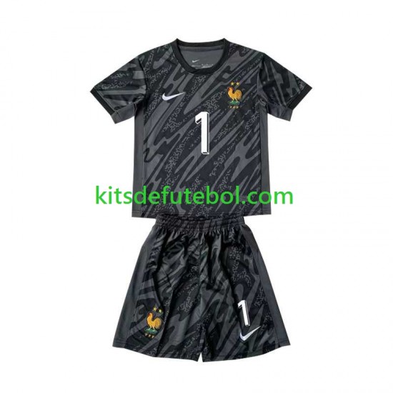Camisola de Guarda-redes Seleção da Francesa Preto Hugo Lloris 1 Criança Equipamento alternativo Europeu 2024 Mangas Curtas