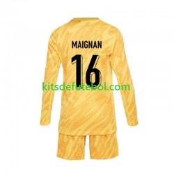 Camisola de Guarda-redes Seleção da Francesa Amarelo Mike Maignan 16 Criança Equipamento principal Europeu 2024 Mangas Compridas