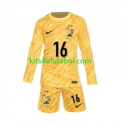 Camisola de Guarda-redes Seleção da Francesa Amarelo Mike Maignan 16 Criança Equipamento principal Europeu 2024 Mangas Compridas