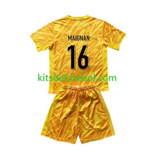 Camisola de Guarda-redes Seleção da Francesa Amarelo Mike Maignan 16 Criança Equipamento principal Europeu 2024 Mangas Curtas