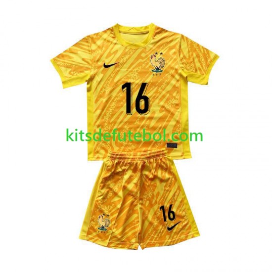 Camisola de Guarda-redes Seleção da Francesa Amarelo Mike Maignan 16 Criança Equipamento principal Europeu 2024 Mangas Curtas