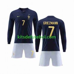 Camisola Seleção da Francesa Griezmann 7 Criança Equipamento principal Mundial 2022 Mangas Compridas