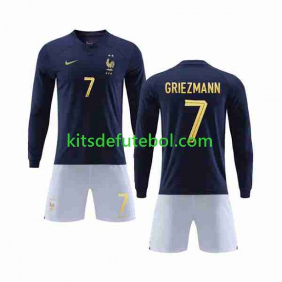 Camisola Seleção da Francesa Griezmann 7 Criança Equipamento principal Mundial 2022 Mangas Compridas