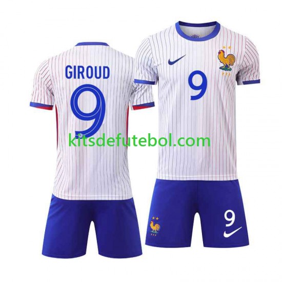 Camisola Seleção da Francesa Olivier Giroud 9 Criança Equipamento alternativo Europeu 2024 Mangas Curtas