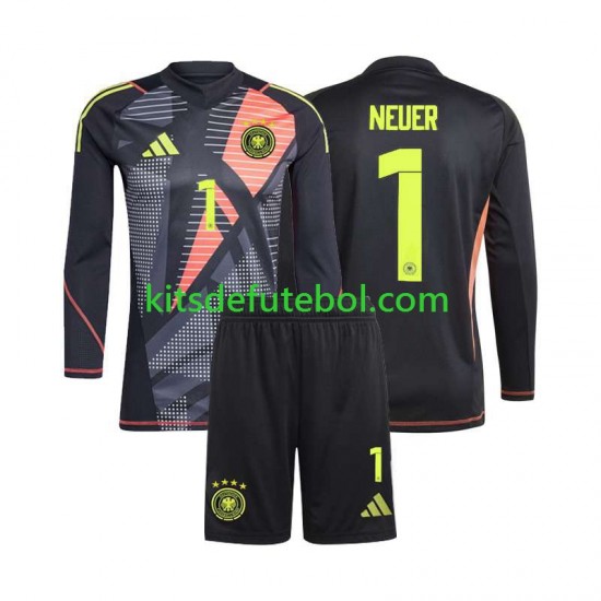 Camisola de Guarda-redes Seleção da Alemã Preto Manuel Neuer 1 Criança Equipamento principal Europeu 2024 Mangas Compridas
