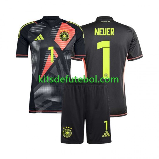 Camisola de Guarda-redes Seleção da Alemã Preto Manuel Neuer 1 Criança Equipamento principal Europeu 2024 Mangas Curtas