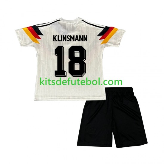 Camisola Retrô Seleção da Alemã Klinsmann 18 Criança Equipamento principal 1990 Mangas Curtas