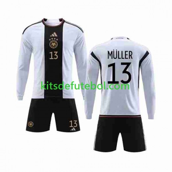 Camisola Seleção da Alemã MULLER 13 Criança Equipamento principal Mundial 2022 Mangas Compridas