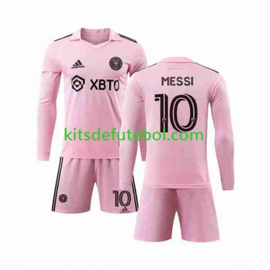 Camisola Inter Miami Lionel Messi 10 Criança Equipamento principal 2023-2024 Mangas Compridas