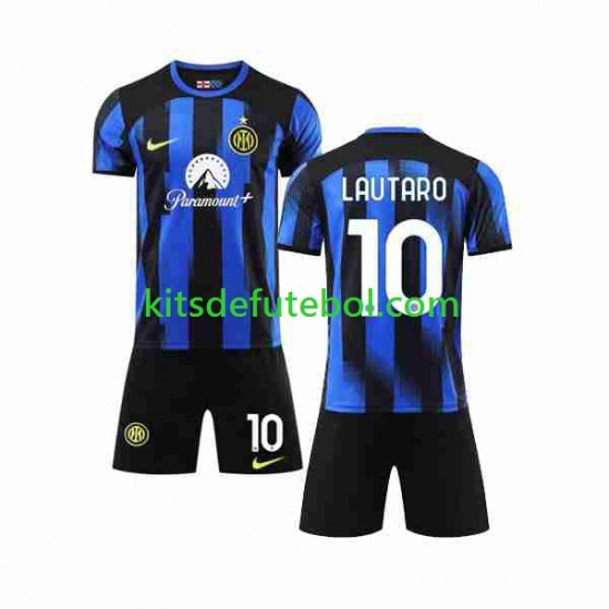Camisola Inter de Milão Lautaro Martinez 10 Criança Equipamento principal 2023-2024 Mangas Curtas