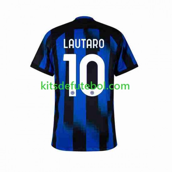 Camisola Inter de Milão Lautaro Martinez 10 Homem Equipamento principal 2023-2024 Mangas Curtas
